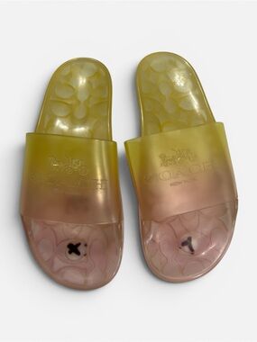 Coach Ulyssa Jelly Slide Pool Slides Pink Yellow Clear Summer Sandals Beach Sz 9